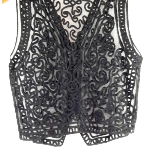 Vintage Large Jasmi Black Lace Button Up Party Vest - Picture 1 of 11